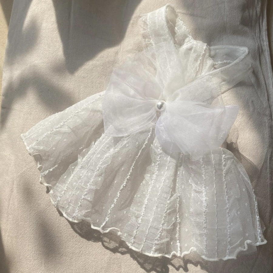 Pet Tulle Lace Dress with Organza  and Pearl Charm