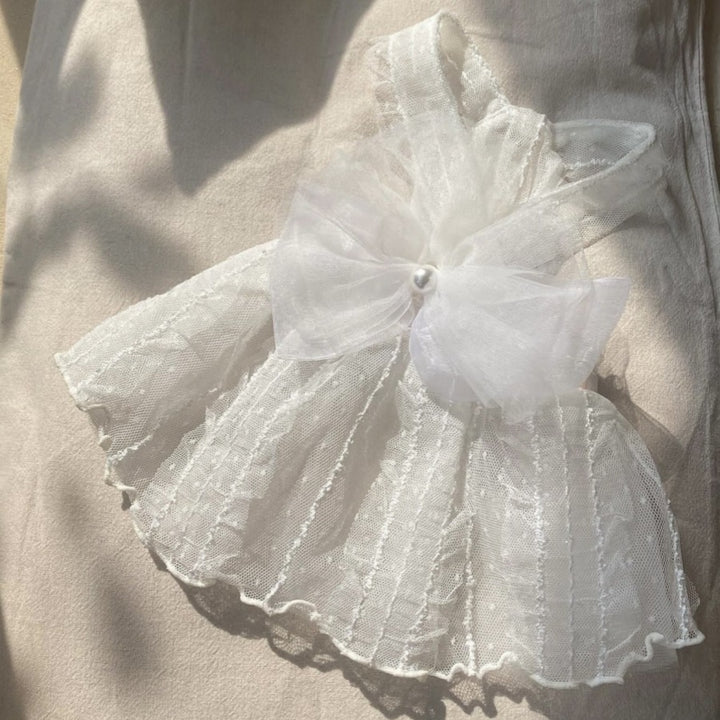 Pet Tulle Lace Dress with Organza  and Pearl Charm