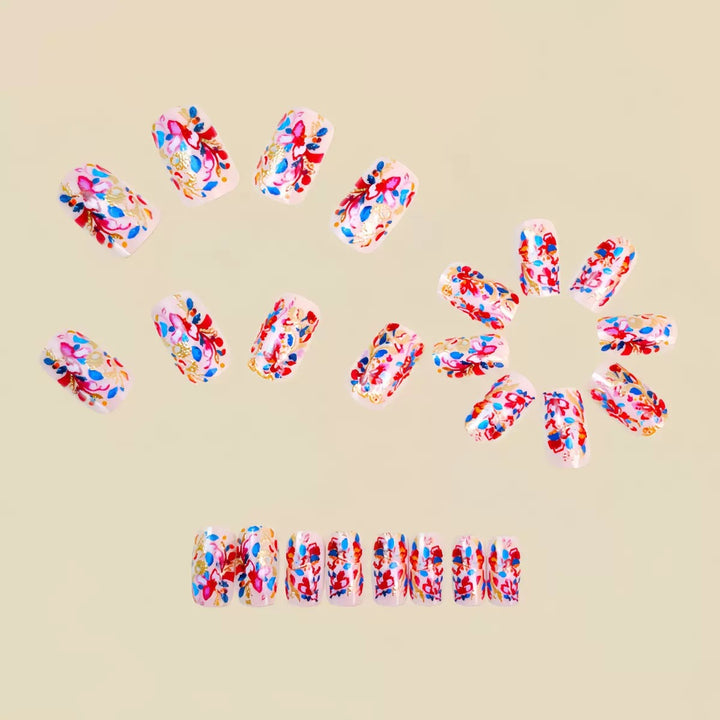 Artificial nail set with intricately detailed floral design Kalsten