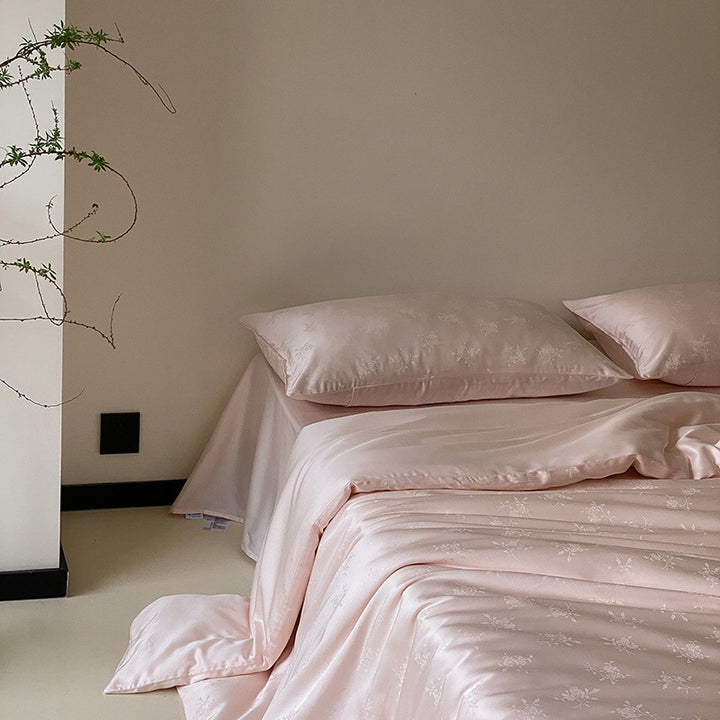 Luxurious satin bedding set with watercolor floral pattern