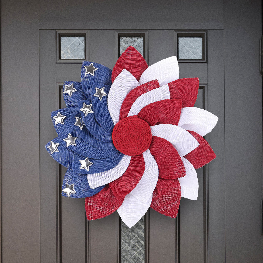 Unisex nan more patriotic door wreath made of layered fabric flowers with metal stars Kalsten