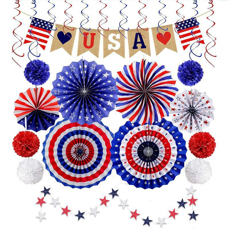 Unisex multi-piece party decoration set with paper fans pom poms bunting garland Kalsten