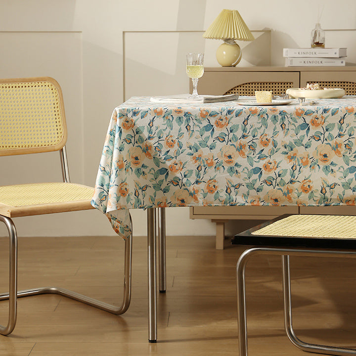 Wipeable tablecloth made of polyester with floral watercolor look and water-repellent coating Kalsten