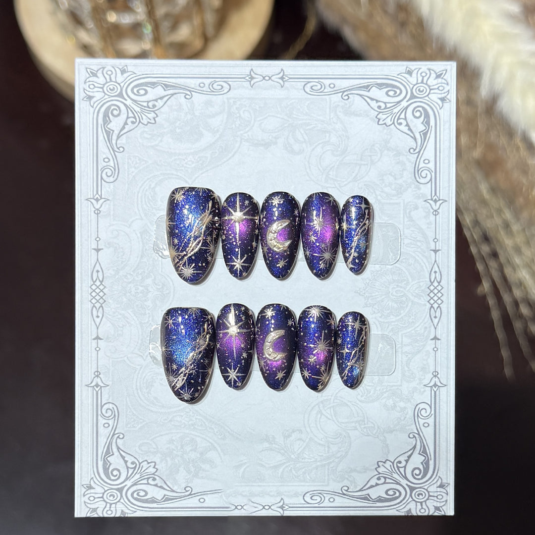Decorative Press-On Nail Set with Celestial Accents Kalsten