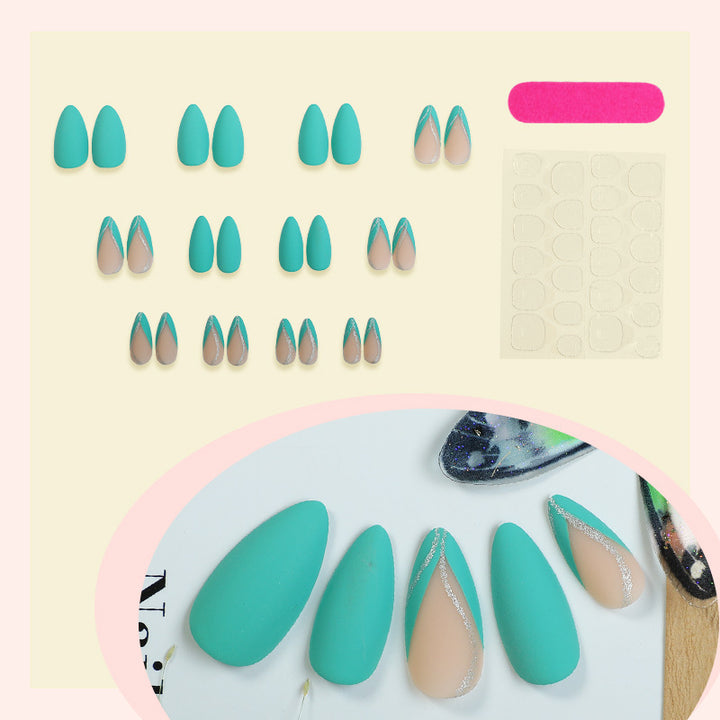 Artistic Press-On Nail Set with Elegant Silver Detailing Kalsten