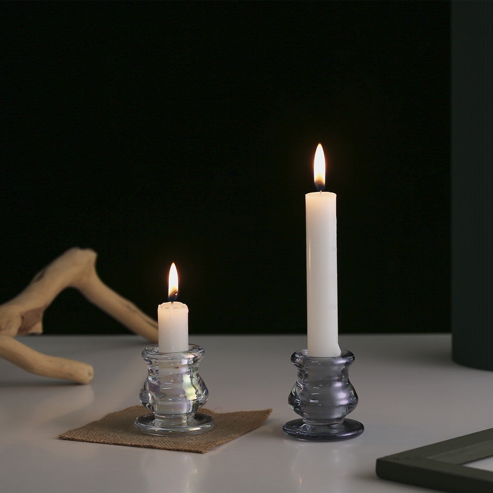 Handblown Smoky Glass Taper and Short Pillar Candle Holder Kalsten