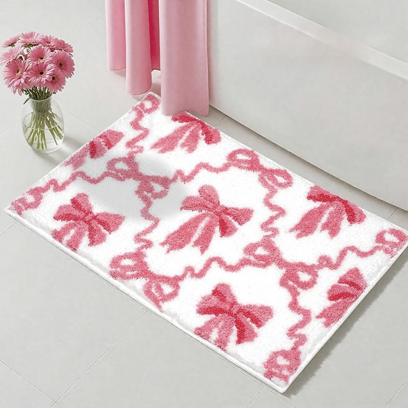 Decorative Bow-Themed Bath Mat