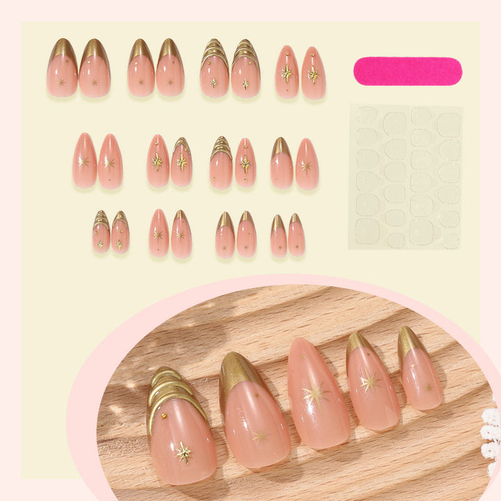 Artificial nail set with elegant golden accents and sparkling stars Kalsten