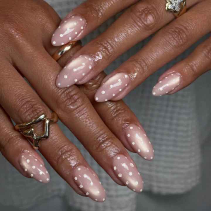 Elegant Almond-Shaped Press-On Nail Set with Polka Dot Design Kalsten