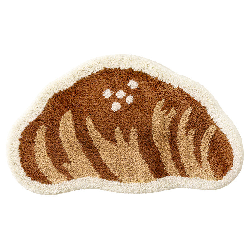 Bathroom mat set Kalsten with hand-tufted cookie and bread design, soft microfiber pile and non-slip rubber backing