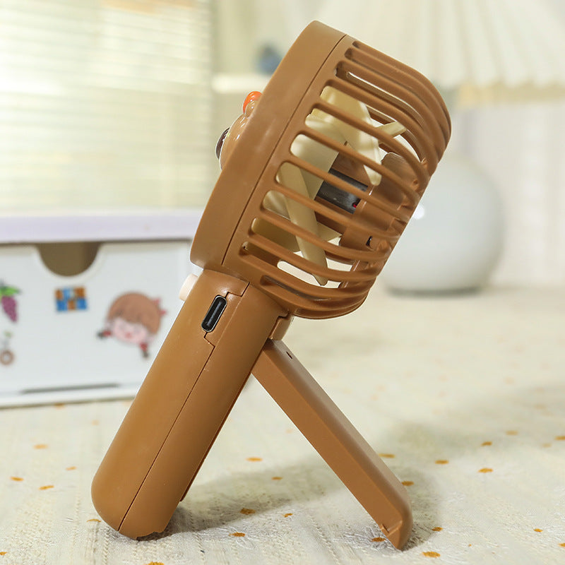 Unisex portable rechargeable USB hand fan with cute bear design and stand Kalsten