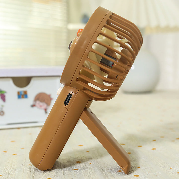 Unisex portable rechargeable USB hand fan with cute bear design and stand Kalsten