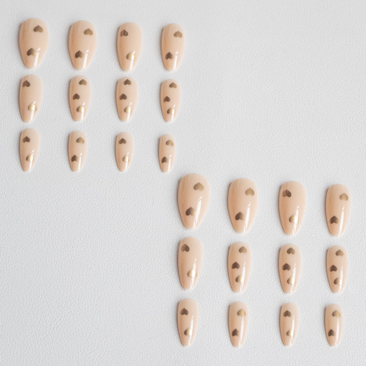 Elegant Heart-Decorated Press-On Nail Set