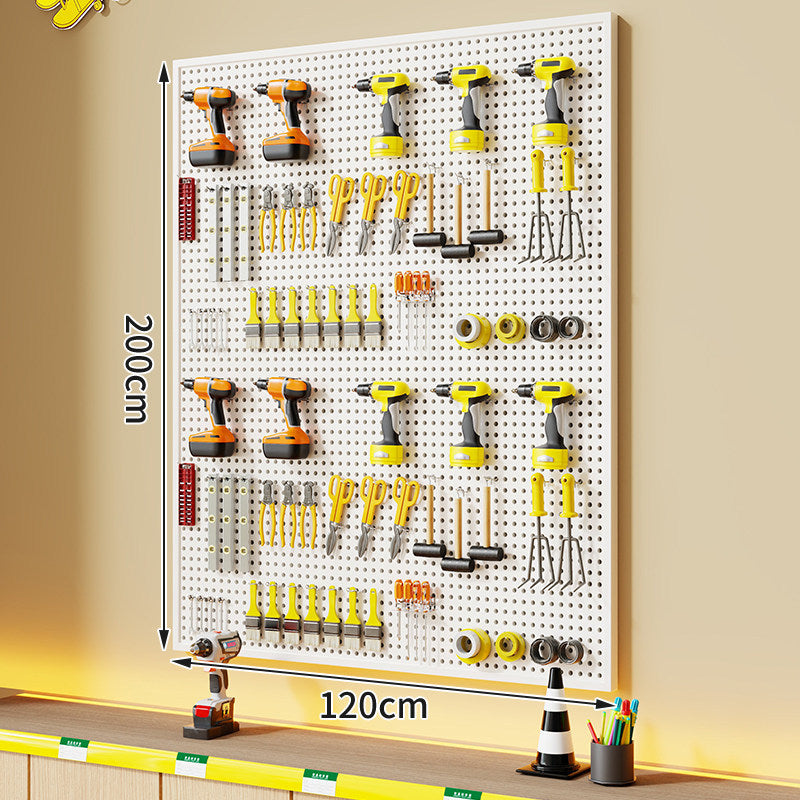 Wall-Mounted Perforated Metal Tool Pegboard Organizer with Magnetic Strip and Multi Hooks