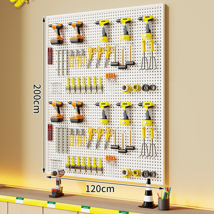 Wall-Mounted Perforated Metal Tool Pegboard Organizer with Magnetic Strip and Multi Hooks