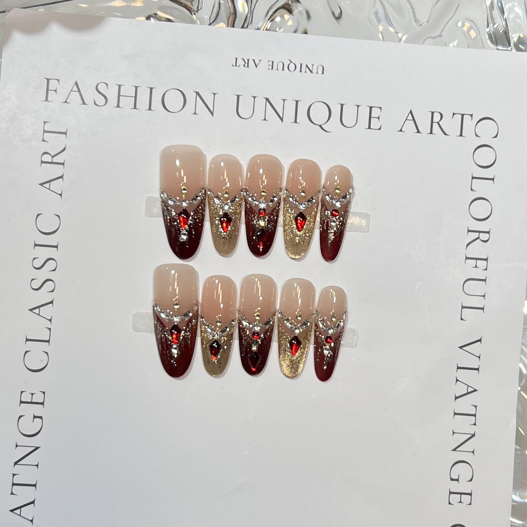 Artistic Press-On Nail Set with Elegant Floral Design Kalsten