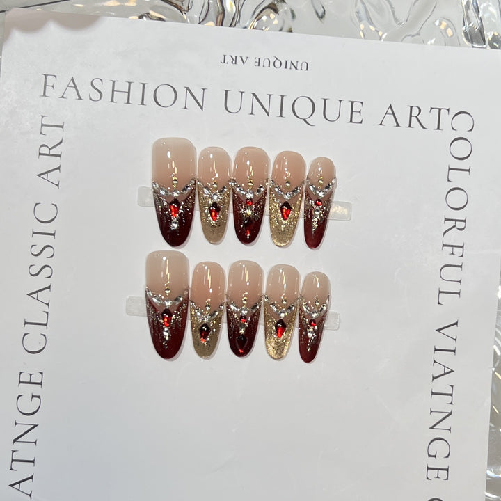 Artistic Press-On Nail Set with Elegant Floral Design Kalsten