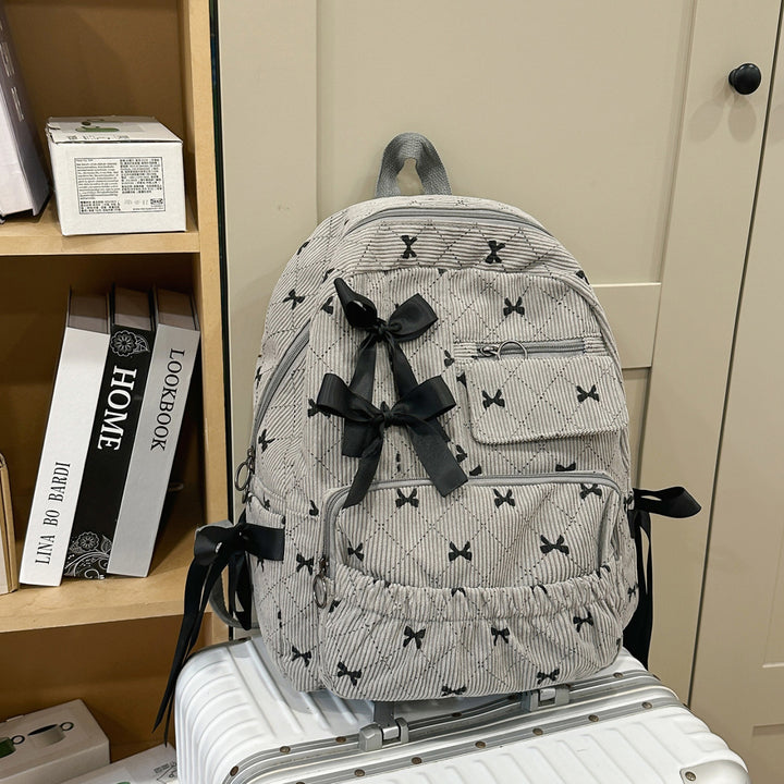 Corduroy Backpack with Bow Accents