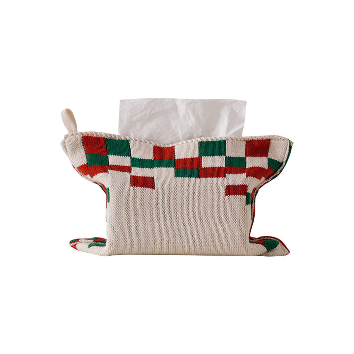 Knitted tissue box cover with geometric jacquard pattern and zipper Kalsten