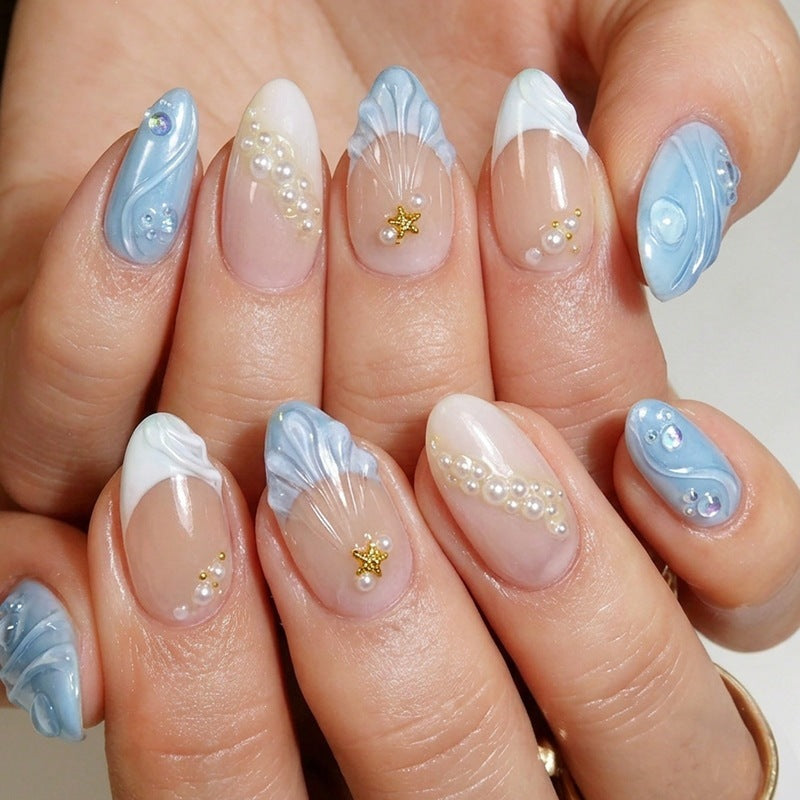 Artificial nail set with glittering accents and floral design Kalsten
