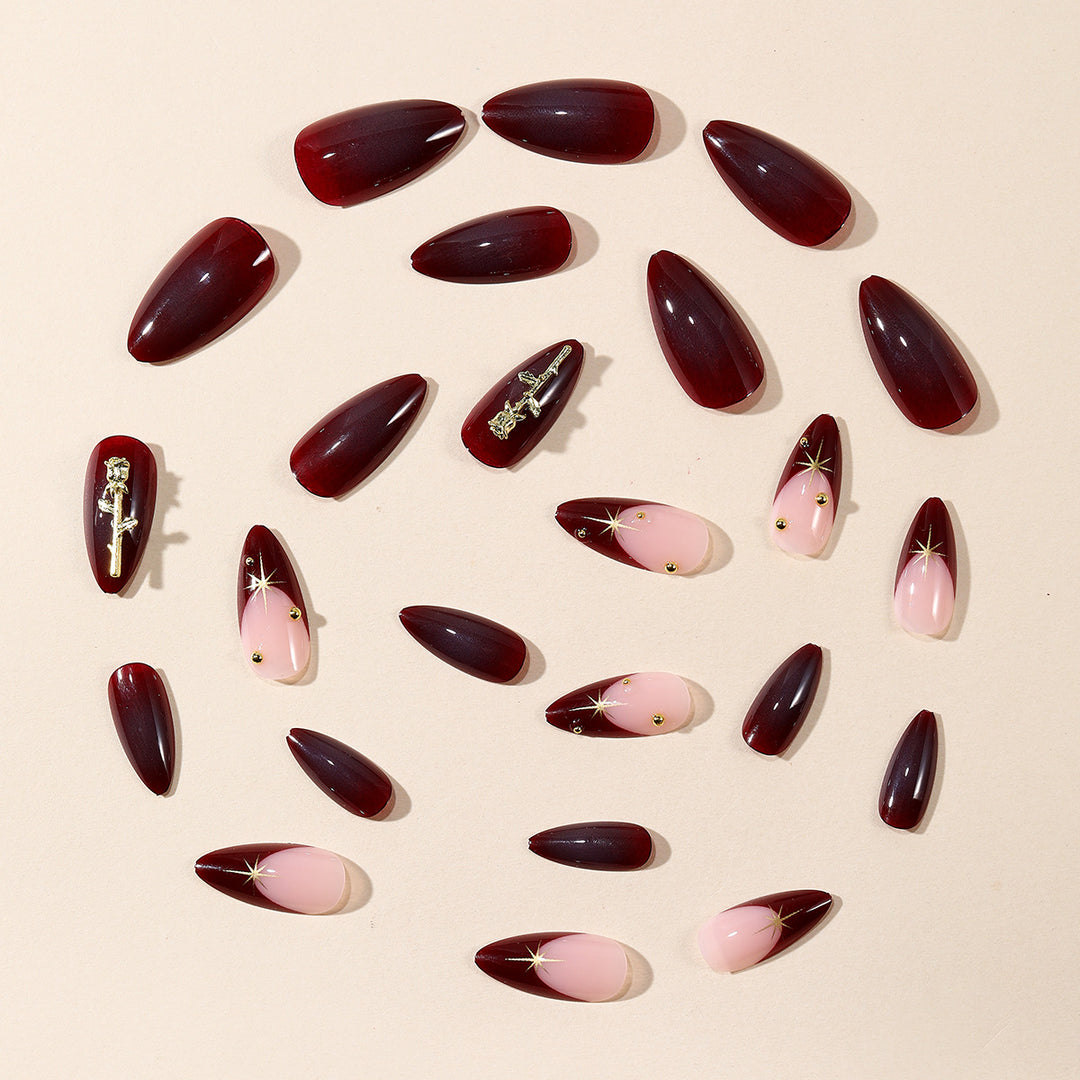 Stiletto Nail Art Extensions with Gold Accents Kalsten