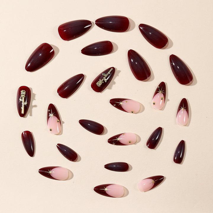 Stiletto Nail Art Extensions with Gold Accents Kalsten