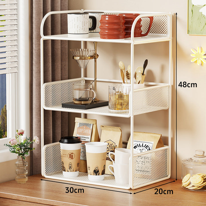 Tiered Metal Mesh Countertop Organizer Shelf with Raised Mesh Sides