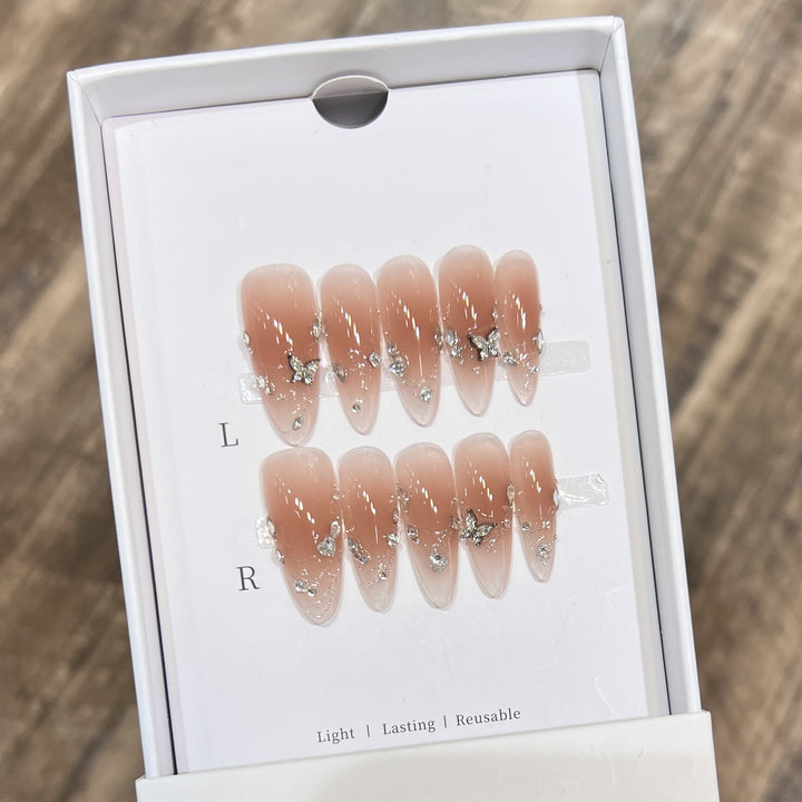 Handcrafted Stiletto Press-On Nail Set with Gemstone Accents Kalsten