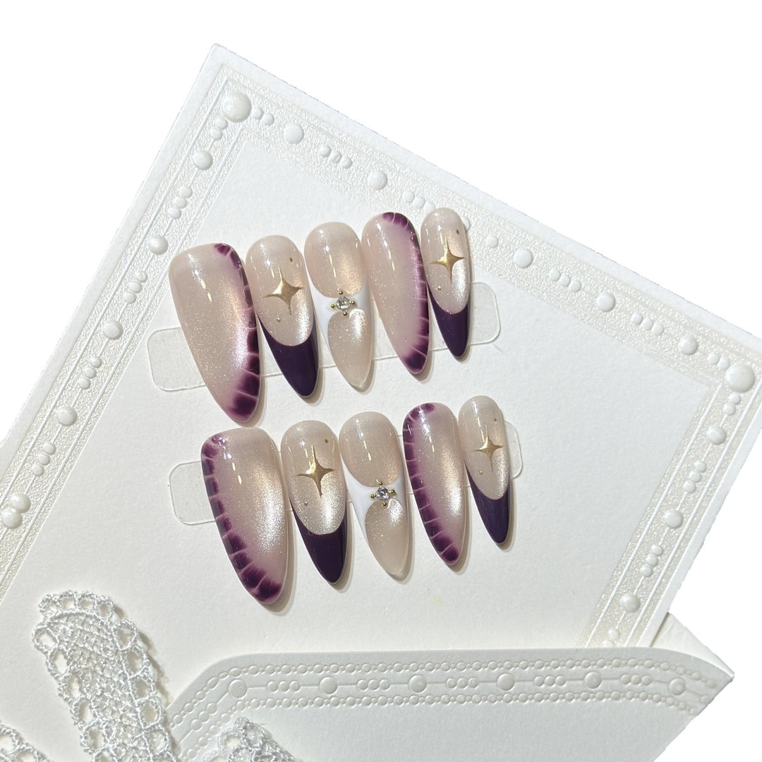 Elegant Press-On Nail Art Set with Crystal Details Kalsten