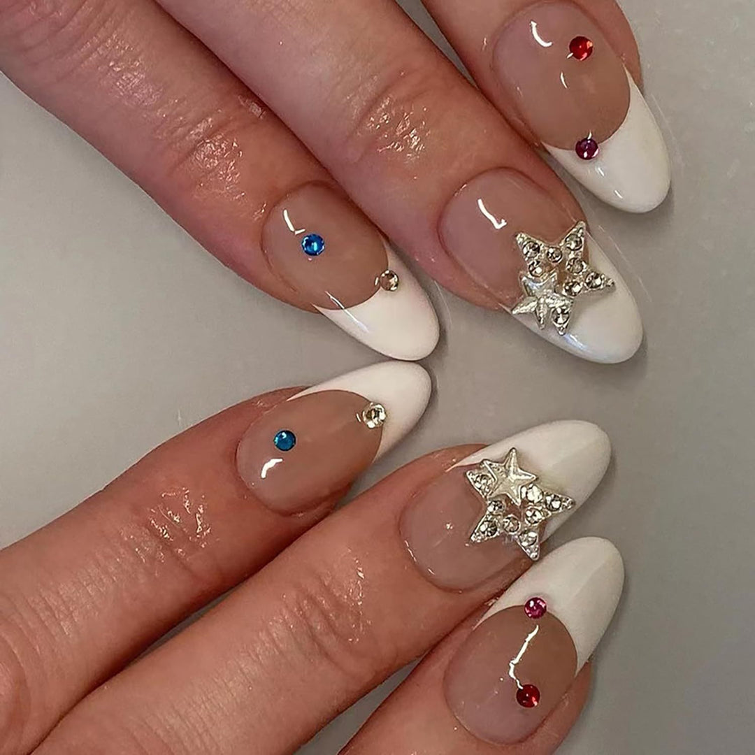 Artificial nail set with elegant French tips and sparkling accents Kalsten