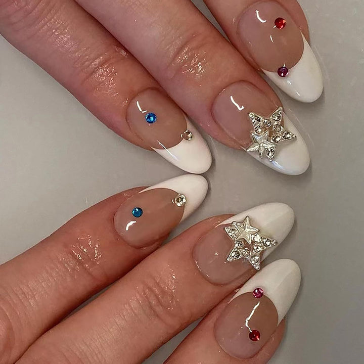 Artificial nail set with elegant French tips and sparkling accents Kalsten