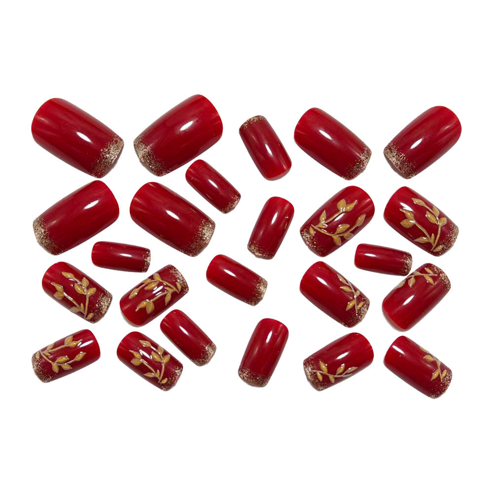 Artificial nails with golden leaf patterns Kalsten