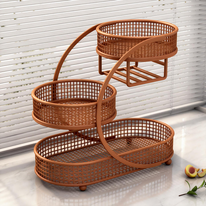 Three-Tier Curved Metal Mesh Countertop Fruit and Produce Storage Stand