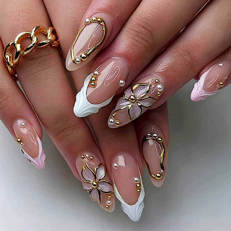 Artificial nail set with floral and sparkling decorations Kalsten