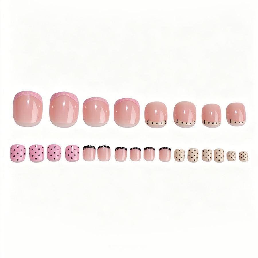 Artificial Nail Set with elegant French tip and creative dots Kalsten