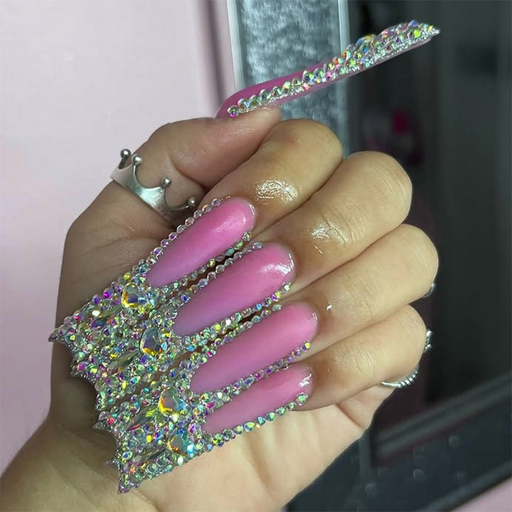 Glamorous Crystal-Embellished Press-On Nails Kalsten