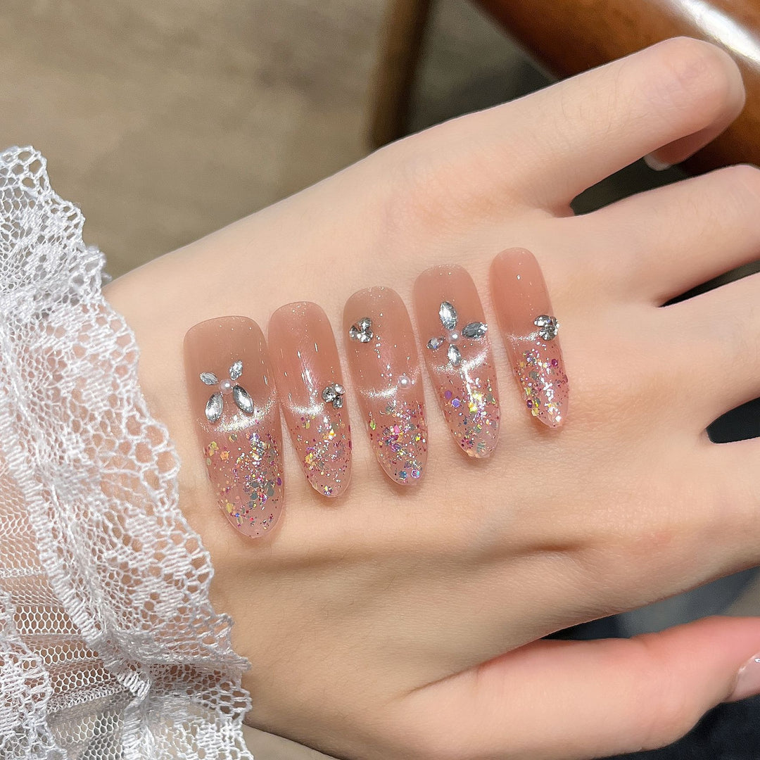 Glamorous Crystal-Studded Stiletto Press-On Nails Kalsten