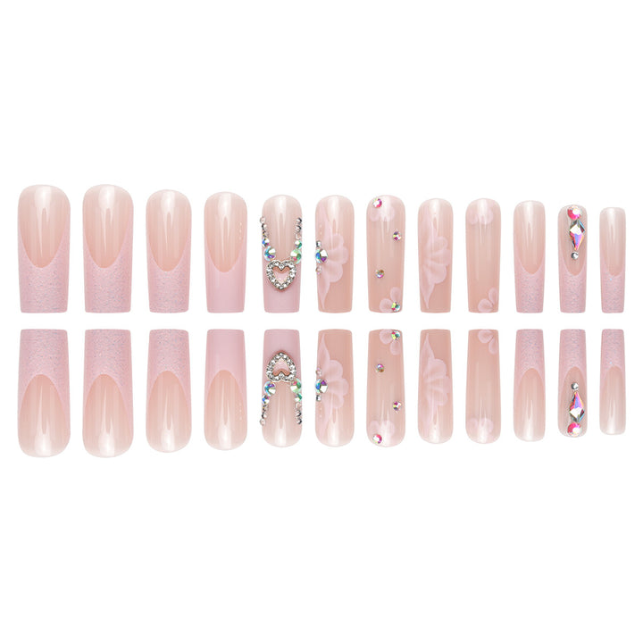 Decorative Long Press-On Nail Set with Floral and Gem Details Kalsten