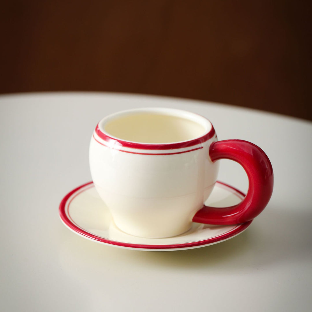 Ceramic Espresso Cup Set with Saucer and Elegant Vintage Handle