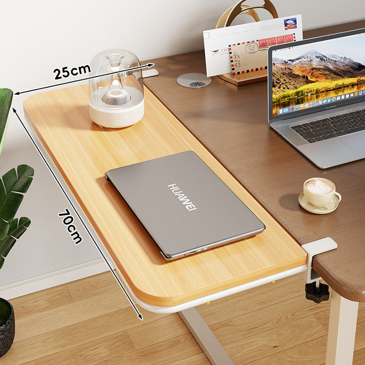 Clamp-On Bamboo Desk Extension Shelf with Adjustable Metal Clamp and Rounded Edge