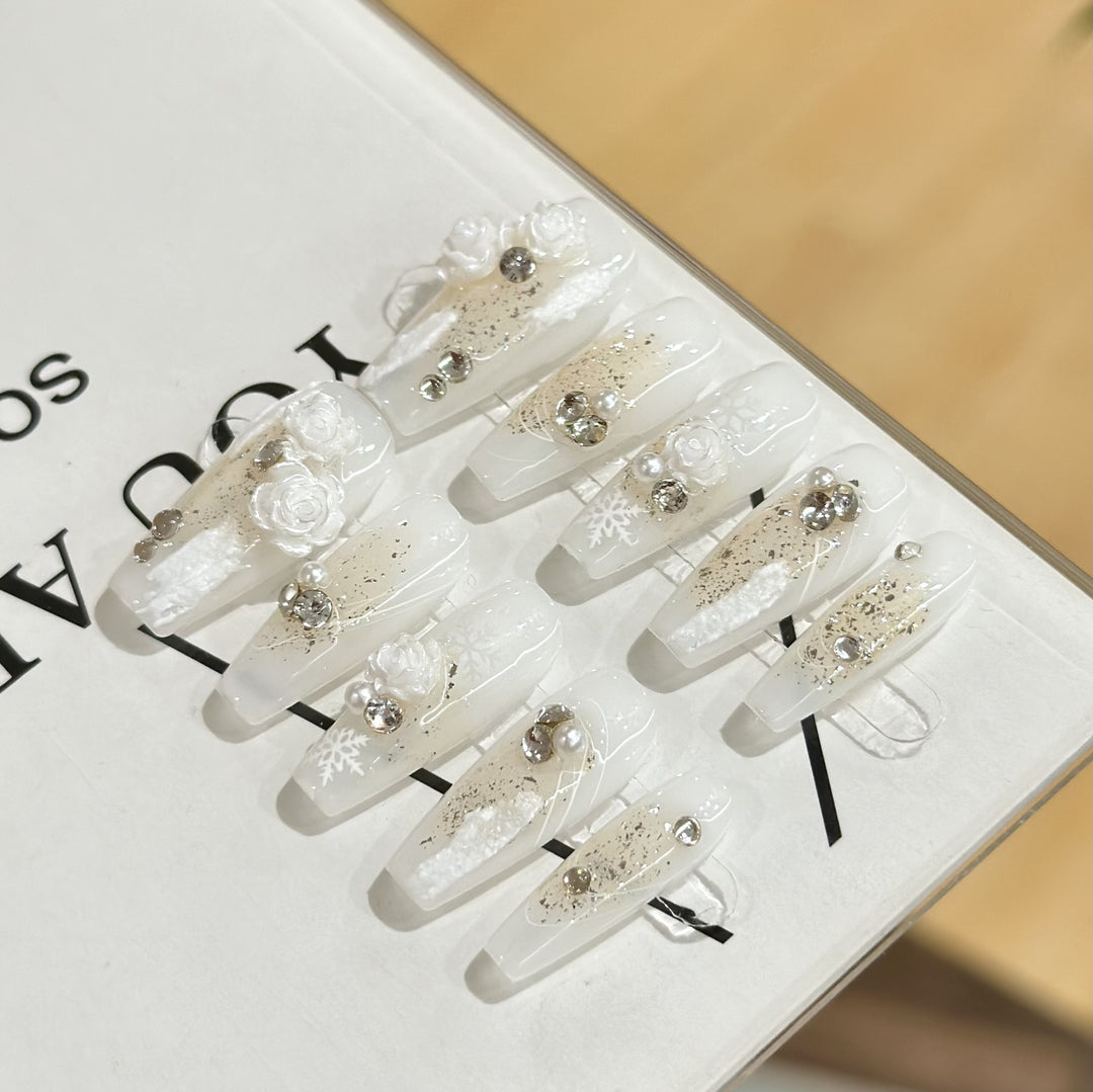 Luxury Floral-Embellished Press-On Nails