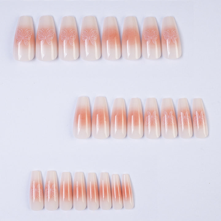 Trendy Artificial Nails with Ombre Effect and Butterfly Designs Kalsten