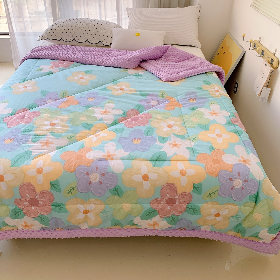 Cozy baby quilt with minky fleece border and cute rabbit print