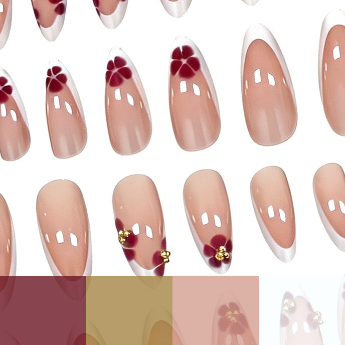 Artistic Floral French Tip Press-On Nails Kalsten