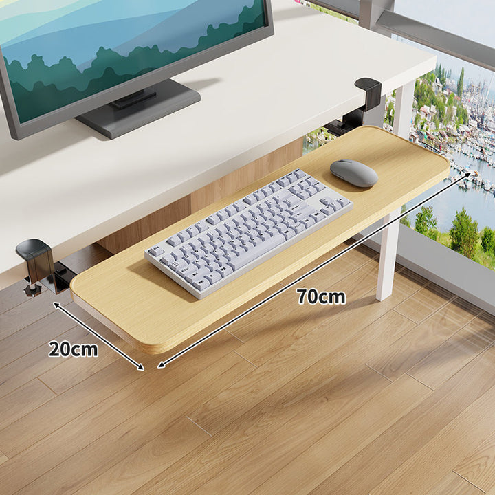Clamp-Mounted Under-Desk Adjustable Bamboo Keyboard Tray