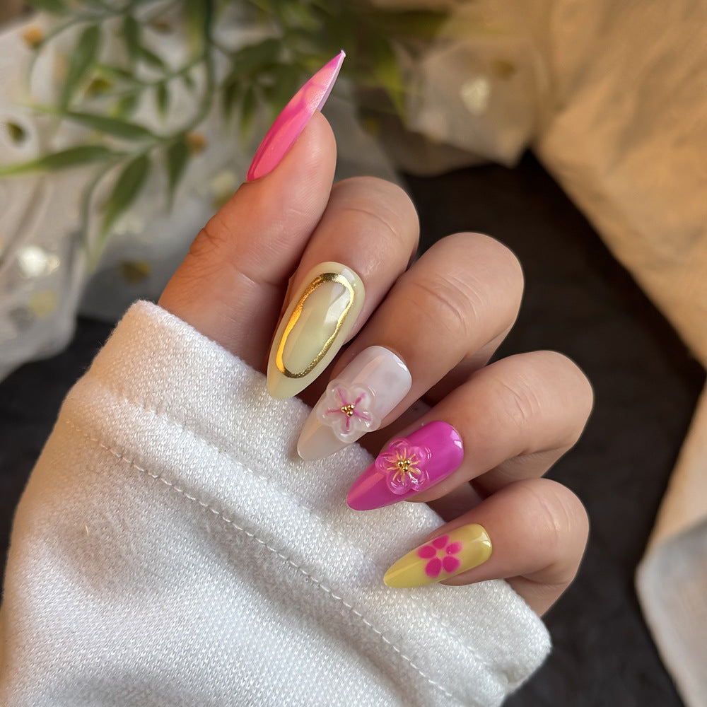 Artistic Press-On Nail Set with Floral Design Kalsten