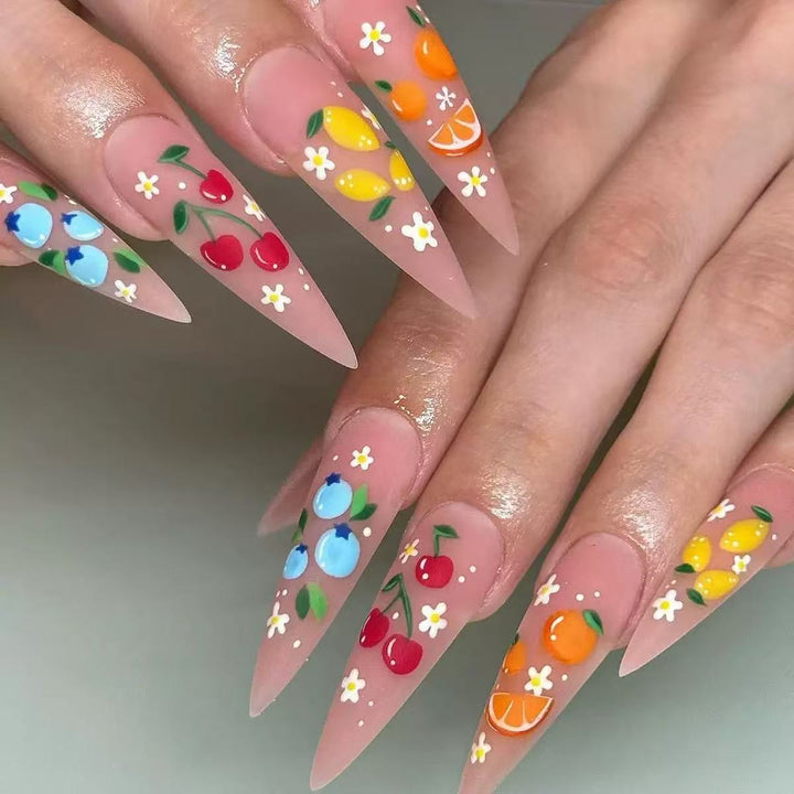 Artificial nail set with fruity 3D designs and blooming accents Kalsten