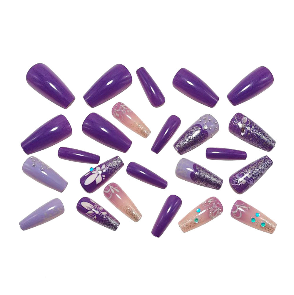 Artificial nails with floral glitter design Kalsten