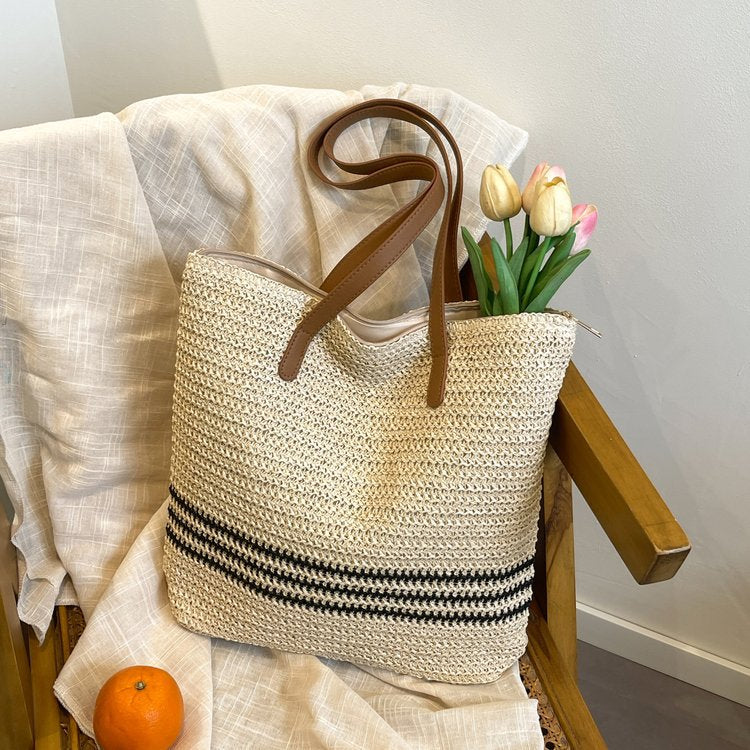 Fashionable Bast and Leather Tote Bag Kalsten