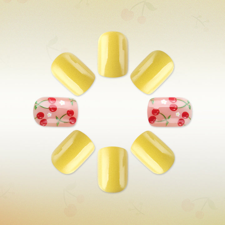 Artistic Cherry-Themed Gel Nail Art Kalsten